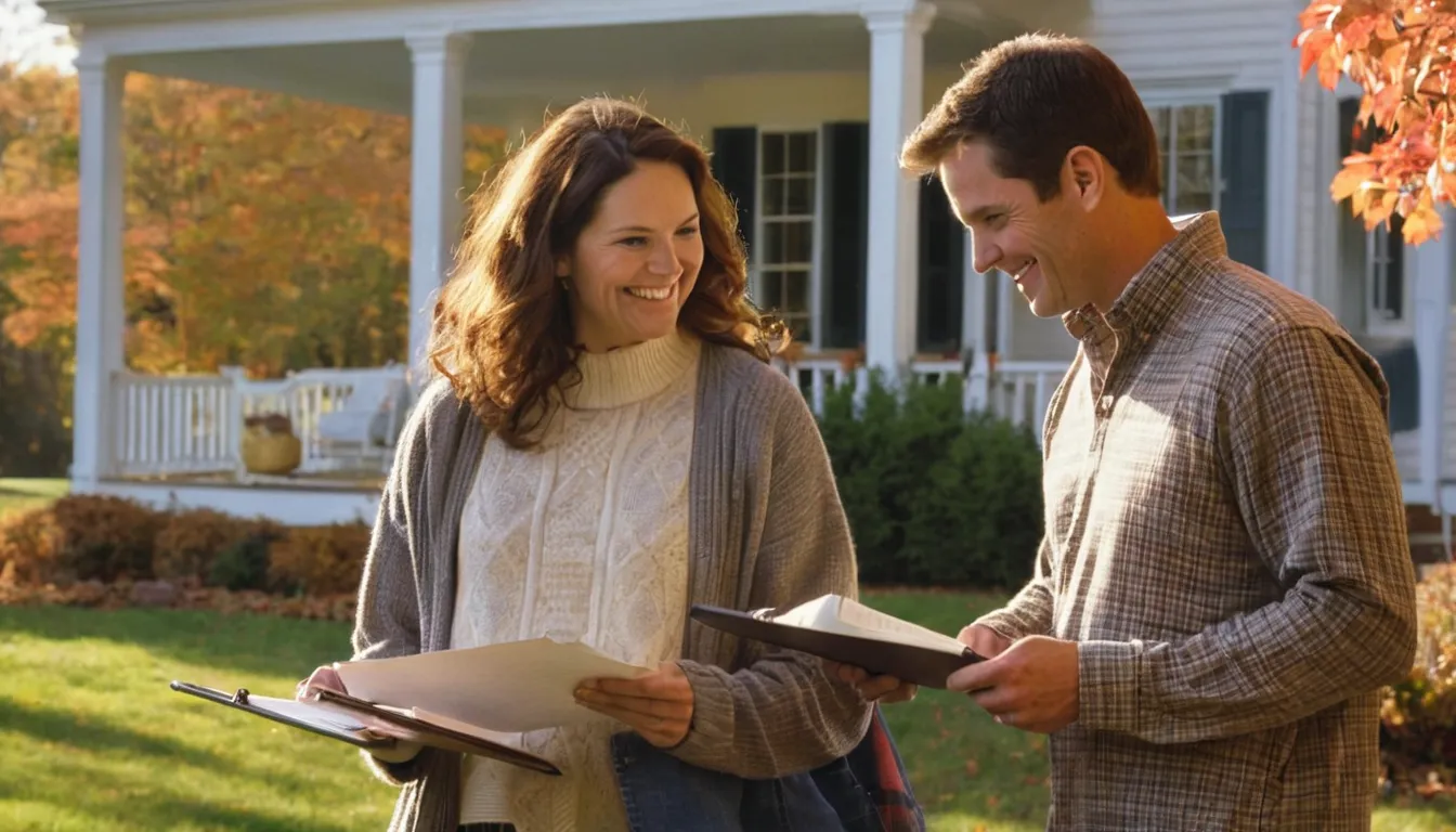 A homeowner and a tree provider reviewing a quote on a porch in the Sayreville area