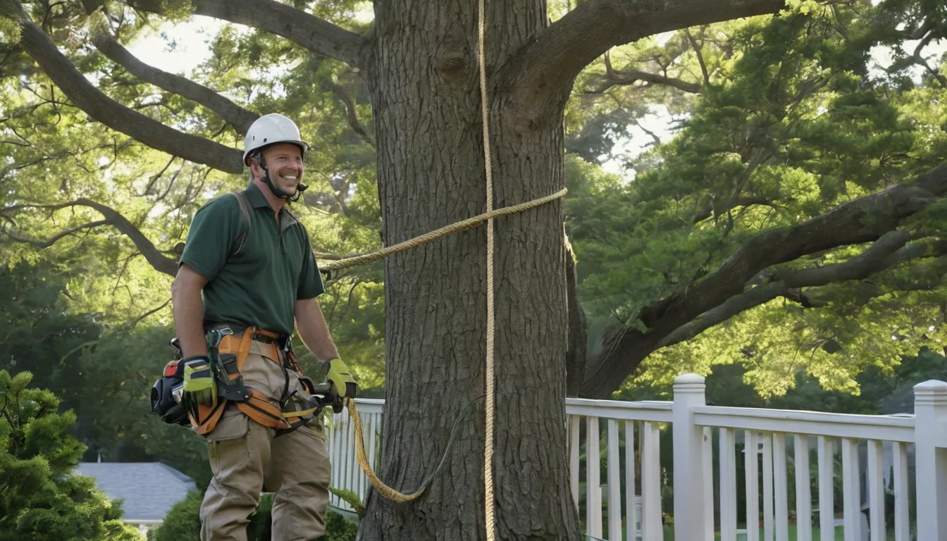 Local tree removal provider safely taking down a large tree behind a home in Sayreville